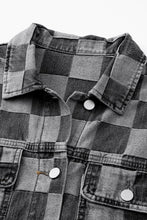 Load image into Gallery viewer, Online Black Checkered Patchwork Button up Denim Jacket
