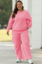 Load image into Gallery viewer, Online Sachet Pink Solid Color Patchwork Pullover Top and Cargo Pants Set
