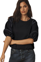 Load image into Gallery viewer, Online Black Contrast Stitches Detail Puffy Half Sleeve Blouse
