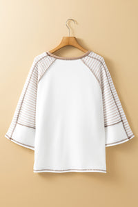 Online Black Striped Bracelet Sleeve Raglan Patchwork Top