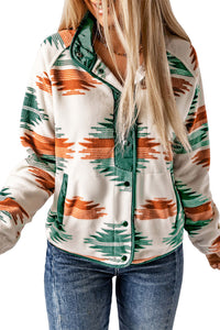 Online Multicolour Western Aztec Snap Buttoned Fleece Jacket