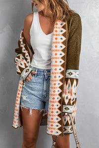 Online Orange Printed Aztec Print Open Front Knitted Cardigan