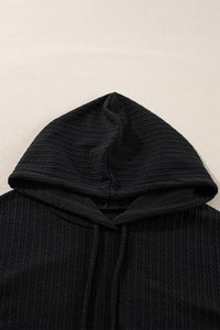 Online Black Textured Hoodie and Shorts Plus Size Two Piece Set