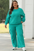 Load image into Gallery viewer, Online Sachet Pink Solid Color Patchwork Pullover Top and Cargo Pants Set
