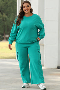 Online Sachet Pink Solid Color Patchwork Pullover Top and Cargo Pants Set