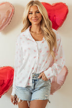 Load image into Gallery viewer, White Love Heart Print Drop Shoulder Puff Sleeve Shirt
