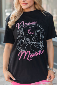 Online Black neon moon Letter Graphic Short Sleeve Top