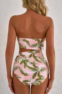 Online Pink Tropical Asymmetric Cut out Halter Backless One Piece Swimwear