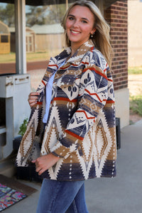 Online Multicolor Aztec Print Button-Up Oversized Jacket