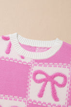 Load image into Gallery viewer, Pink Bow Knot Two Tone Checkered Crew Neck Sweater
