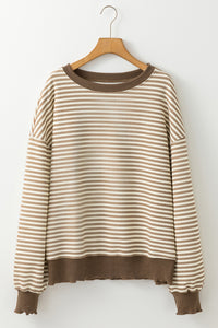 Online Pink Stripe Loose Drop Shoulder Long Sleeve Top