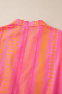 Online Vitality Orange Plus Size Geometric Printed Bell Sleeve Babydoll Blouse