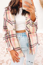 Load image into Gallery viewer, Pink Plaid Button Front Chest Pocket Shacket
