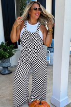 Load image into Gallery viewer, Online Black Checkered Print Pocketed Wide Leg Jumpsuit
