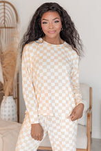 Load image into Gallery viewer, Online Beige Checkered Print Long Sleeve Top and Pants Lounge Set
