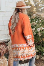 Load image into Gallery viewer, Online Orange Printed Aztec Print Open Front Knitted Cardigan
