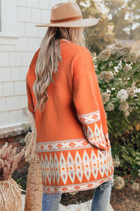 Online Orange Printed Aztec Print Open Front Knitted Cardigan