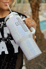 Load image into Gallery viewer, Online White Cross Rhinestone40 OZ Tumbler with Handle
