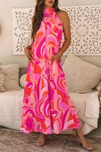 Load image into Gallery viewer, Online Rose Abstract Printed High Neck Knotted Nape Sleeveless Maxi Dress
