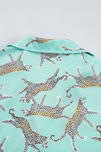 Load image into Gallery viewer, Online Green Leopard Satin Ruffle Pajama Short Set
