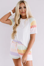 Load image into Gallery viewer, Online White Rainbow Striped T Shirt and Shorts Set
