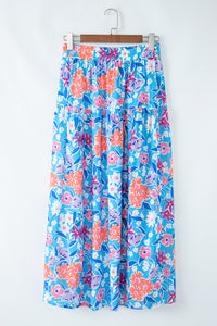 Online Sky Blue Floral Printed High Waist Split Wrap Long Skirt