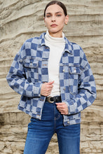 Load image into Gallery viewer, Online Black Checkered Patchwork Button up Denim Jacket
