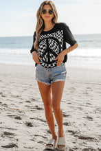 Load image into Gallery viewer, Online Black Checkerboard Peace Sign Printed Round Neck T Shirt
