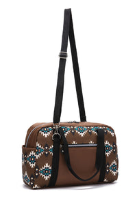Online Coffee Western Aztec Print PU Leather Large Travel Duffel Bag