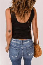 Load image into Gallery viewer, Black Lace up Hollow-out Neck Solid Tank Top
