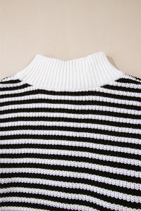 Online Pink Stripe Zip up Collar Drop Shoulder Sweater