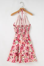 Load image into Gallery viewer, Online Pink Floral Sleeveless Halter Neck Shirred Back Ruffled Mini Dress
