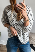 Load image into Gallery viewer, Black Stripe Chevron Striped V Neck Long Sleeve Casual Top
