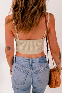 Apricot Ribbed Spaghetti Strap Cropped Knitted Tank Top
