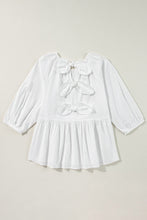 Load image into Gallery viewer, Online White Bow Knot Cutout Back Loose Fit 3/4 Sleeve Blouse
