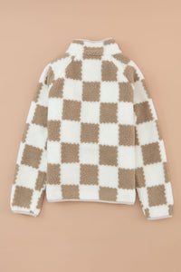 Online Lapis Checked Snap Button Sherpa Jacket