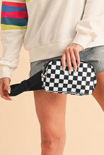 Load image into Gallery viewer, Online White Checkered Print Buckle Wide Belt Crossbody Bag
