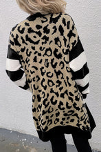 Load image into Gallery viewer, Black Stripe Sleeve Leopard Print Open Front Cardigan With Pockets
