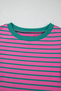 Online Pink Stripe Colorblock Ruffled Sleeve Crew Neck Blouse