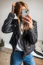 Load image into Gallery viewer, Online Black PU Leather Lapel Collar Zipper Jacket
