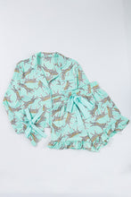 Load image into Gallery viewer, Online Green Leopard Satin Ruffle Pajama Short Set
