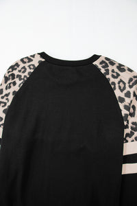 Online Black Leopard Print Colorblock Raglan Sleeve Sweatshirt