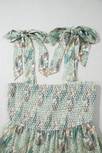Online Gray Floral Knotted Strap Smocked Tiered Ruffle Mini Dress