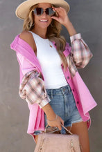 Load image into Gallery viewer, Rose Plaid Patchwork Chest Pockets Oversized Shirt Jacket
