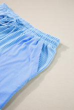 Load image into Gallery viewer, Online Light Blue Plus Size Ribbed Long Sleeve Top and Drawstring Shorts Set
