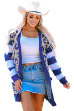 Load image into Gallery viewer, Black Stripe Sleeve Leopard Print Open Front Cardigan With Pockets
