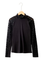 Load image into Gallery viewer, Online Black Floral Lace Patchwork Long Sleeve High Neck Slim Top
