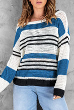 Load image into Gallery viewer, Blue Loose Fit Striped Pattern Sweater
