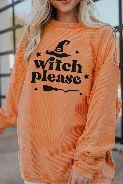 Orange Witch Please Halloween Graphic Corded Sweatshirt