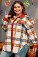 Load image into Gallery viewer, Online Brown Stripe Plus Size Plaid Print Collared Buttoned Jacket
